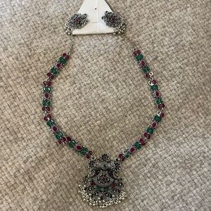 Sterling-Style Green & Pink Floral Pendant Necklace - Women Jewelry